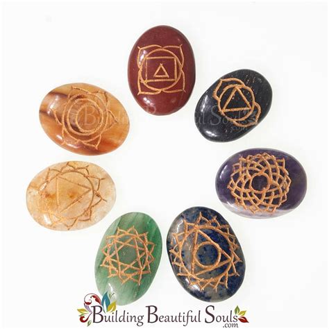 Chakra Stones Set with engraved Sanskrit Chakra Symbols