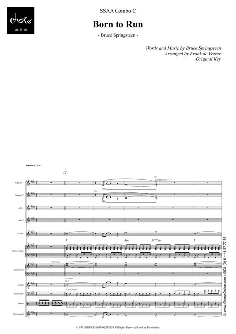 Born To Run Arr Frank De Vreeze Sheet Music Bruce Springsteen