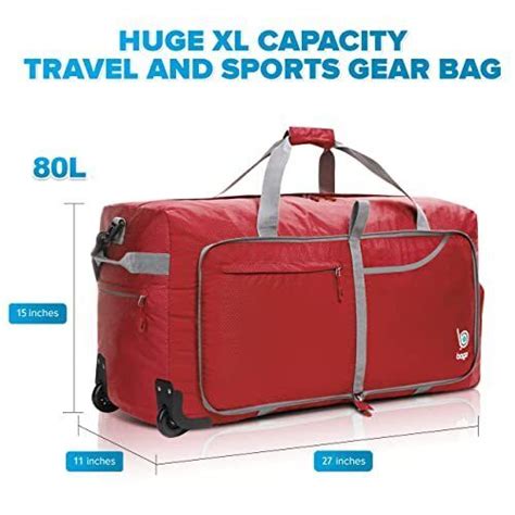 Rolling Duffle Bag With Wheels Foldable Weekender Red 27 80l Bago Ebay