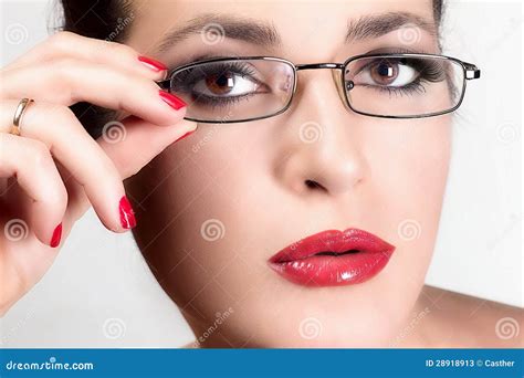 Beauty Young Woman With Glasses Beauty Brunette Brown Eyes Stock Image Image Of Long