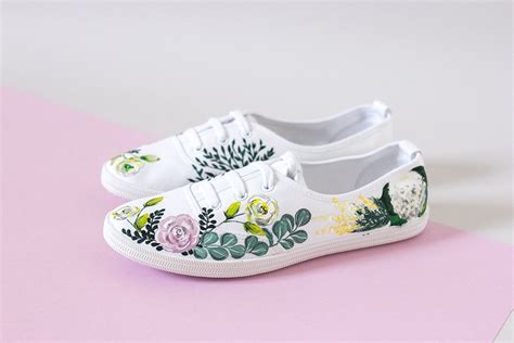 Hand Painted Spring Flower Canvas Shoes White Sneakers With Etsy