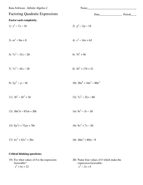 Quadratic Formula Worksheet