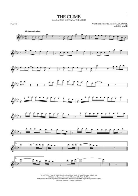 The Climb Sheet Music For Flute By Miley Cyrus Official