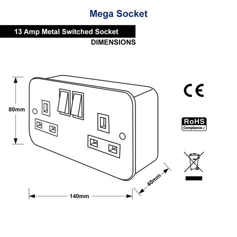 Metal Clad 13 Amp Double 2 Gang Switched Socket Twin Electrical Wall