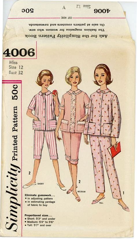 1960s Pajamas Pattern Simplicity 4006 Bust 32 Summer Winter Etsy