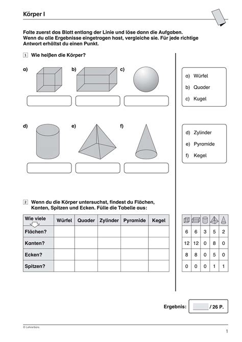 Arbeitsblatt Geometrische Körper Grundschule Arbeitsblätter Quader