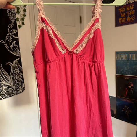 Victorias Secret Hot Pink Lace V Neck Lingerie Tank Depop