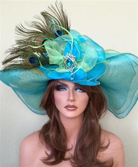 Turquoise Lime Green Hat Kentucky Derby Races Feathers Rhinestones