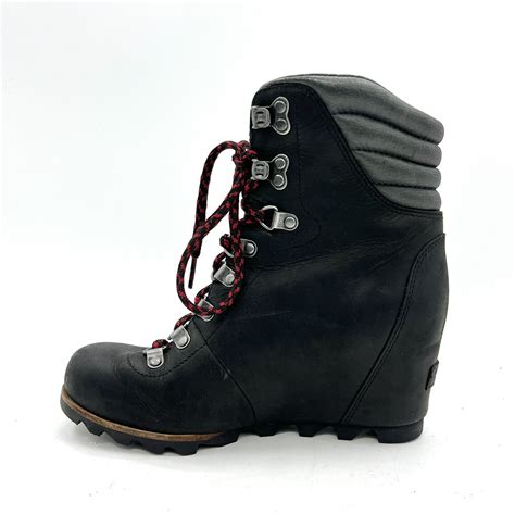 Sorel Conquest Wedge Black Leather Boots Bootie Womens Size 8 Ebay