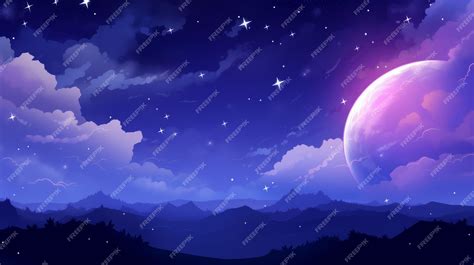 A purple moon and stars in the night sky | Premium AI-generated image