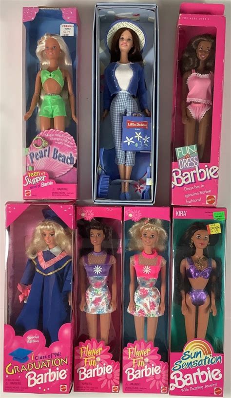 Lot 7 Nrfb Barbie And Friends Including Sun Sensation Kira 2 Flower Fun Barbies Fun