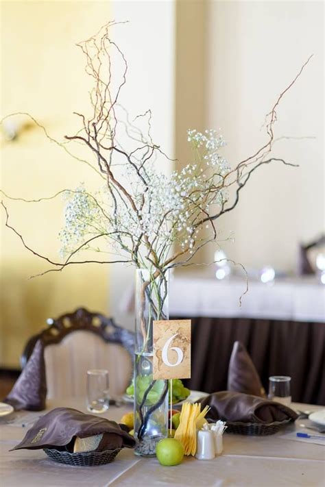 wedding centerpiece willow branches babys breath | Willow branch ...