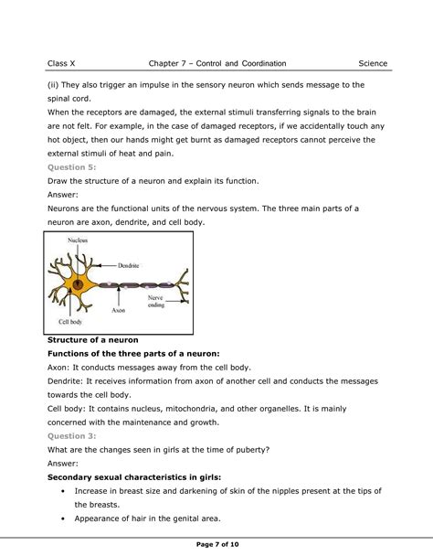 Class Th Science Control And Coordination Ncert Solution Cbse