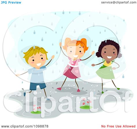 Clipart Happy Diverse Children Playing In The Rain - Royalty Free ...