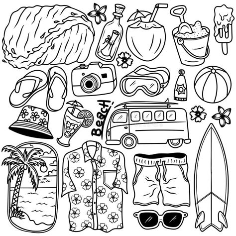 Conjunto De Vectores De Doodle De Playa Dibujado A Mano Ilustraci N Del