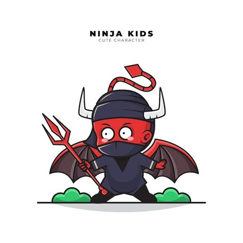 Premium Vector Cute Cartoon Character Of Baby Ninja Devil Holding A