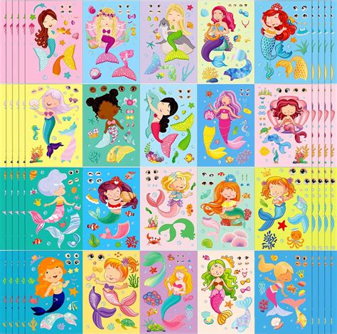 100 Sheets Make A Mermaid Stickers Mermaid Party Favors