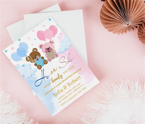 Editable Teddy Bears Gender Reveal Invitation Baby Boy Or Etsy