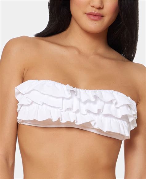 Jessica Simpson Solid Ruffle Bandeau Bikini Top In White Lyst