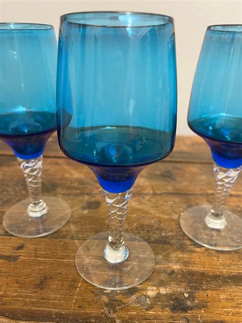 Sasaki Turquoise Blue Cordial Wine Glasses Collectible Glass Etsy