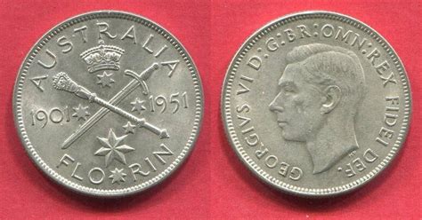 Australien Australia Florin 2 Shilling 1951 50 Jahre Föderation Georg