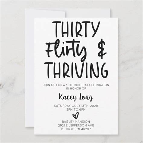 Thirty Flirty And Thriving 30th Birthday Party Invitation Zazzle