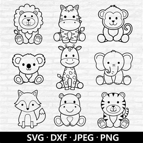 Safari Animals Outline SVG, Animal SVG Bundle, Jungle Animals Clipart, Cute Animals Cutting File ...