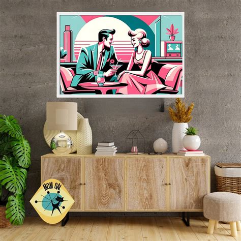 Frame TV Digital Art, Screensaver, Mid Century Modern Retro Kitschy Style Pink, Aqua MCM Art for ...