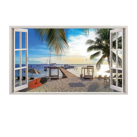3d Window Beach View Wall Sticker Removable Bedroom Ocean - Etsy
