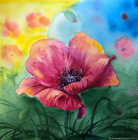 Картина Маки акварелью / Алый мак акварель #poppy #watercolors # ...