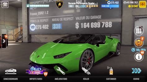 CSR 2 Lamborghini Huracán performante spyder tune and shift partner