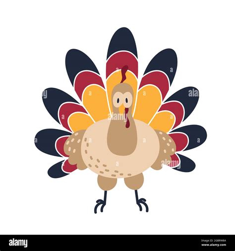 Cute Cartoon Doodle Illustration Of Colored Turkey Traditional