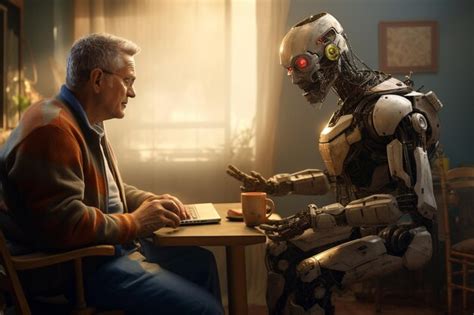 Premium Photo Futuristic Robot Companion Assisting An Elderly Pe 00333 01