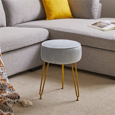 IBUYKE Velvet Round Footrest Stool Ottoman Makeup Vanity Stool Side