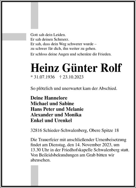 Traueranzeigen Von Heinz G Nter Rolf Lz Trauer