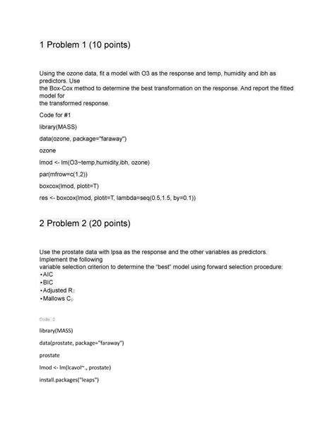 Hw This Is Applied Regression Hw Problem Points Using