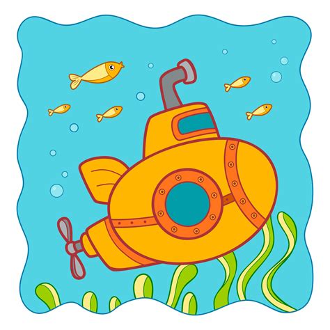 Cute Submarine Cartoon Submarine Clipart Vector Nature Background