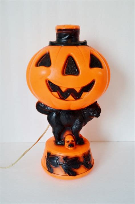 Vintage Jack O Lantern Blow Mold Halloween Black Scary Cat Etsy