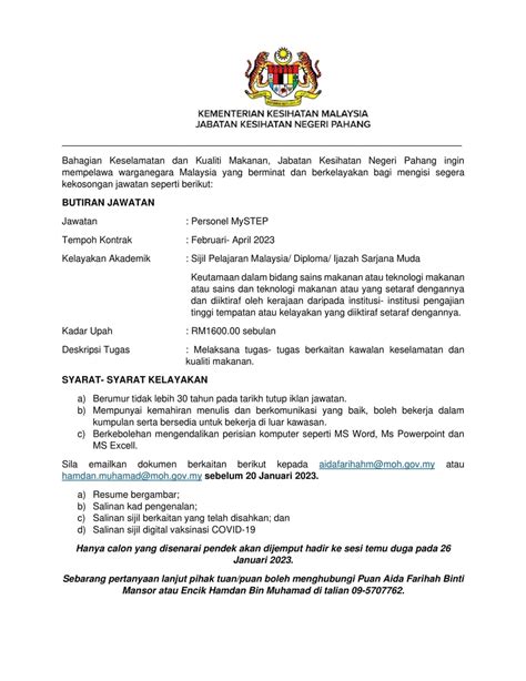 Iklan Jawatan Jabatan Kesihatan Negeri Pahang Jobs Hub