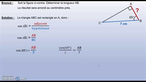 Calculer La Longueur Du C T Adjacent Un Angle L Aide Du Cosinus