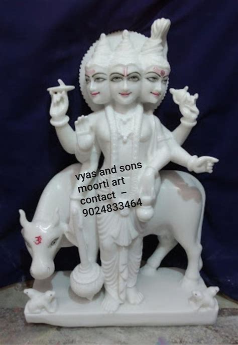 Traditional Hindu Lord White Marble Dattatreya Statues For Worship