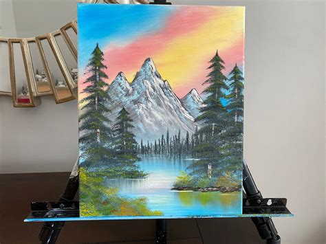 Towering Peaks At Sunset Bob Ross Oil Painting Replica Bob Ross Paint