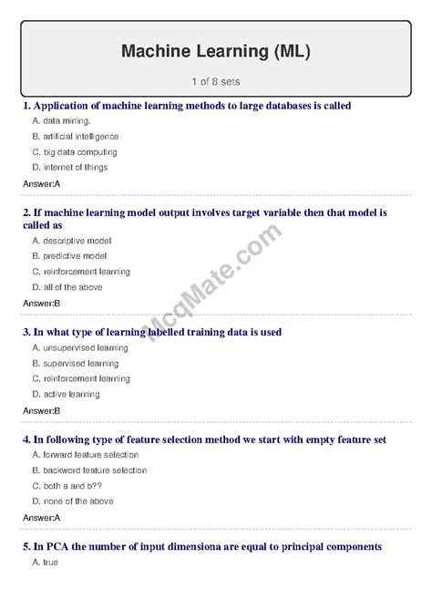 Machine Learning Set Mcqmate Machine Learning Ml Of Sets