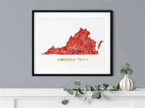 Virginia Tech Virginia Map Art VT Graduation Gift | Etsy