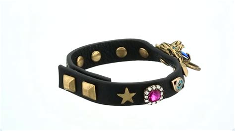 Betsey Johnson Tiger And Gold Station Black Leather Bracelet SKU