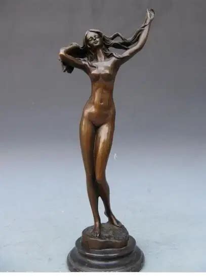 Escultura feminina nude de bronze e mármore artesanato chinês elegante