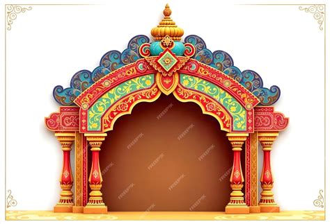 illustration golden red white pillar  colorful arch design white