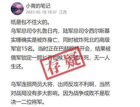 明查｜乌克兰武装部队总司令扎卢日内被炸身亡？ 财经头条