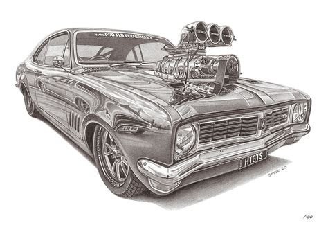 Holden Ht Gts Monaro Street Machine A Print Off Original Pencil