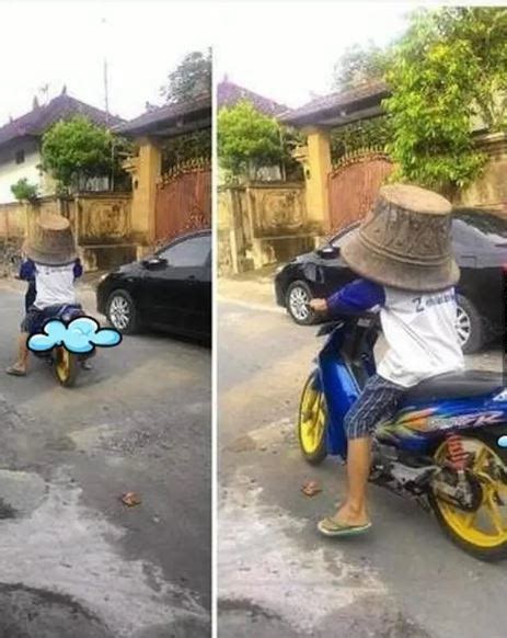 Berani Tampil Beda Potret Kocak Orang Pakai Helm Antimainstream Ini